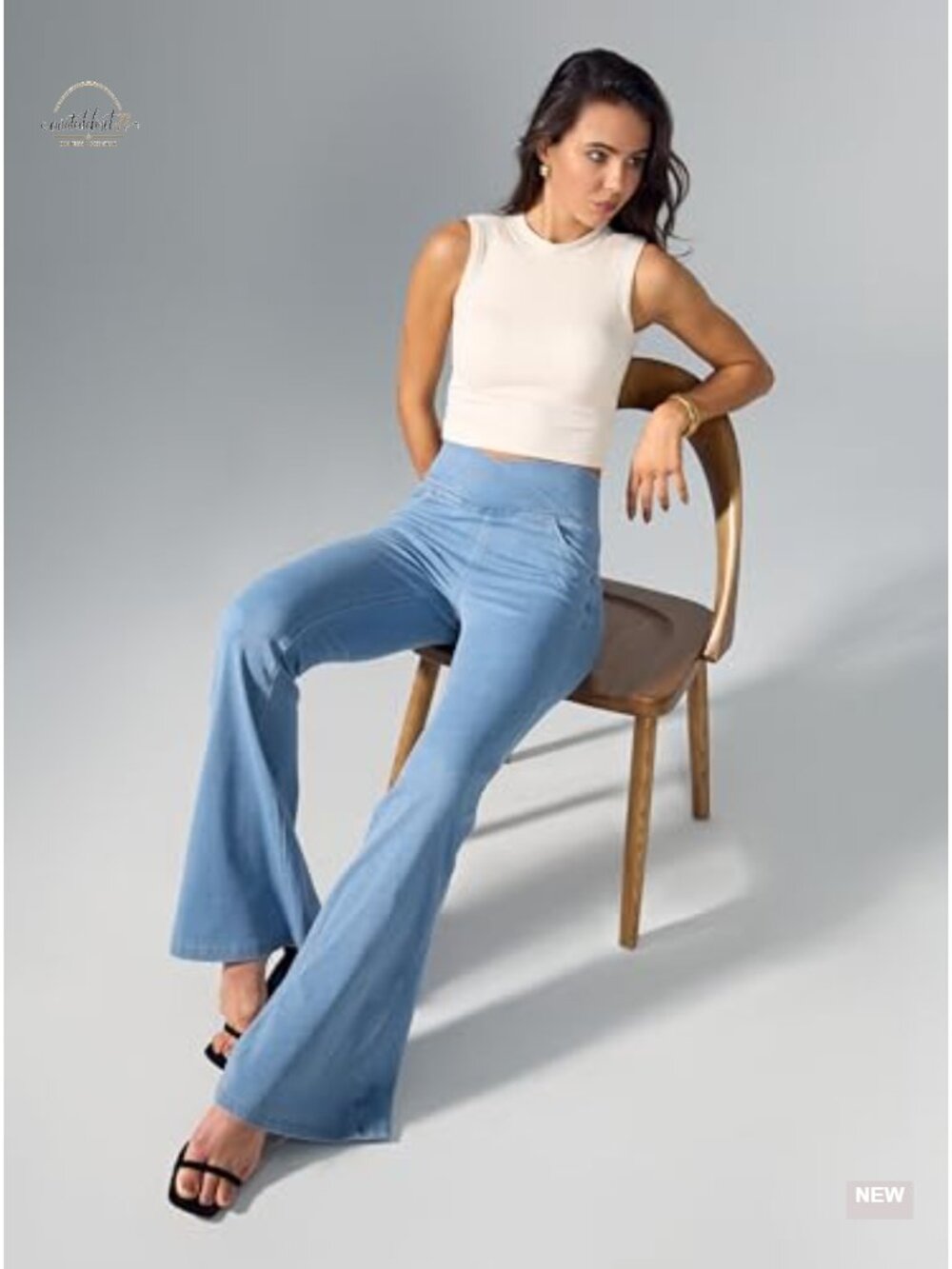 Women's Flare Jeans Stretchy Bell Bottom High Waist Crossover Pull On Jeggings - Picture 3 of 6